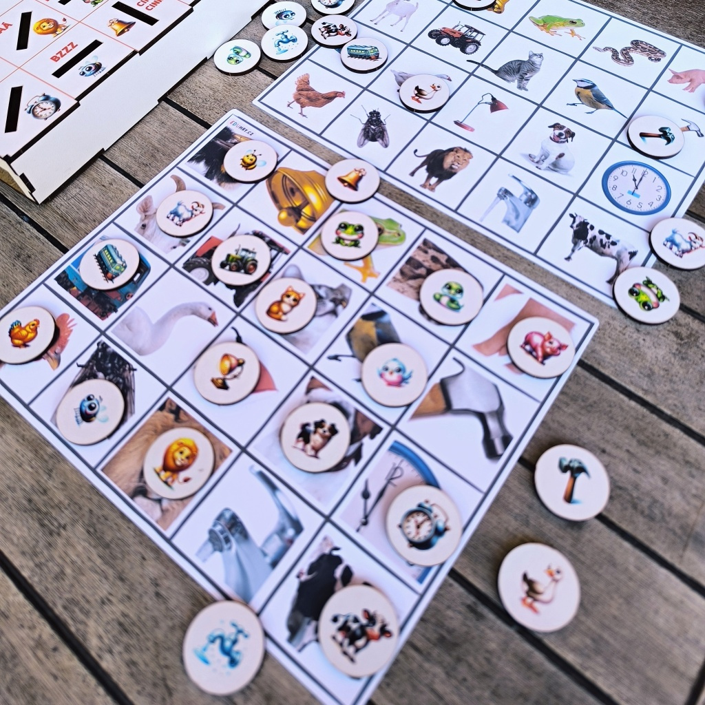 Aktivity logopedie zvuky citoslovce vhazovací box části fragmenty